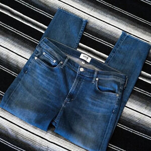 Agolde at Anthropologie Sophie Jeans Sz 32 Claremont Blue Mid Rise Cropped Denim